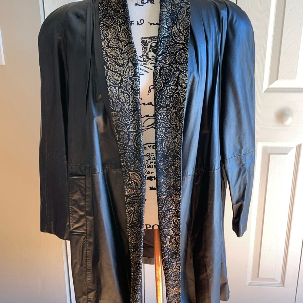 Vintage Northside Leather Coat Woman’s  M Black Swing Long Line Open Front